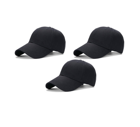 New Unisex 100% Washed Cotton Solid Black Adjustable Polo Style Baseball Cap