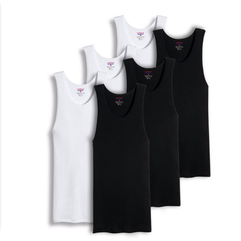 Lot 3/6 Packs Mens 100% Cotton Assorted Tank Top A-Shirt goyoma Beater  Undershirt Ribbed (BLACK/WHITE/ASSORTED) size: M-2XL 