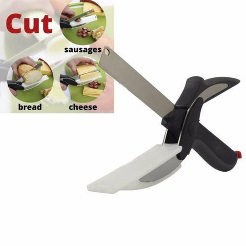 6-In-1 Multi-functional Stainless Steel Knife with Cutting Board Built in- Food Chopper