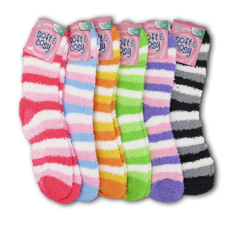 Women's Colorful Soft & Cozy Warm Microfiber Fuzzy Crew Socks 6 or 12 Pairs