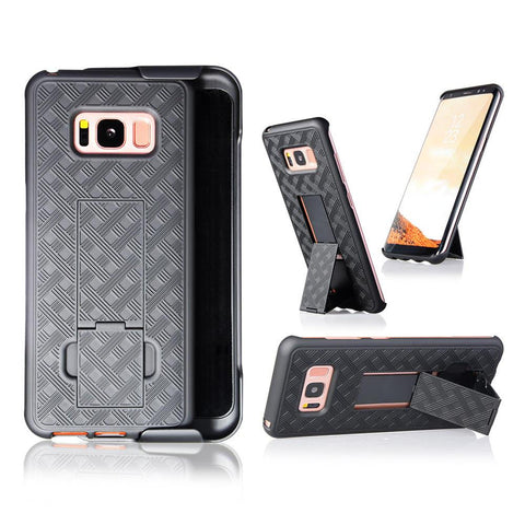 Encust Shell Holster Slim Black Case for Samsung Galaxy S7 & S8 with Kick-Stand & Belt Clip Holster with (At&t, Verizon, T-Mobile & Sprint)