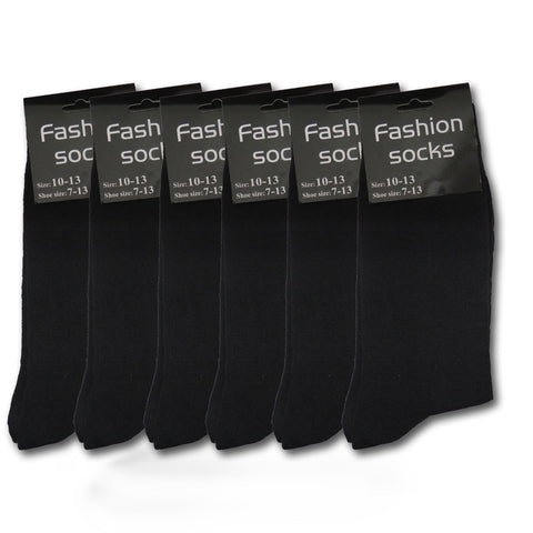 3, 6 or 9 Pack Men's Cotton Dress Mid Calf Solid Black Socks 10-13 Sock Size