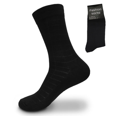 3, 6 or 9 Pack Men's Cotton Dress Mid Calf Solid Black Socks 10-13 Sock Size