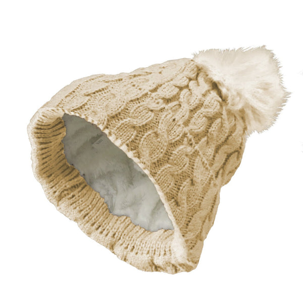 Women's Thick & Warm Winter Baggy Knitted Slouchy Beanie Hat with Faux Fur Pom Pom