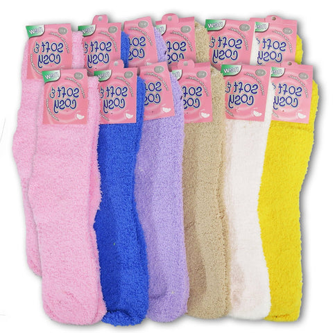 Women's Colorful Soft & Cozy Warm Microfiber Fuzzy Crew Socks 6 or 12 Pairs