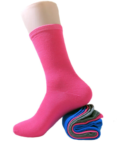 3, 6, or 12 Pair Pack of Women Solid Multi Neon Colorful Cotton Crew Sock