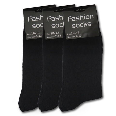 3, 6 or 9 Pack Men's Cotton Dress Mid Calf Solid Black Socks 10-13 Sock Size