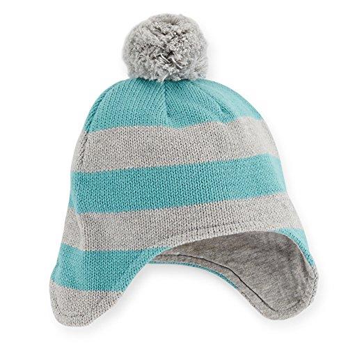 Carter's Baby Boys Striped Trapper Hat 0-3 Months Turquoise Grey with Ear Flaps