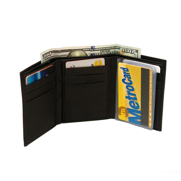 Men's Black Genuine Leather Bifold or Trifold Wallet with ID Window