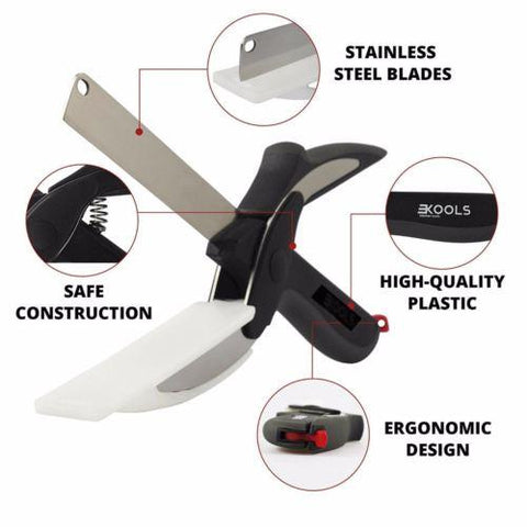 6-In-1 Multi-functional Stainless Steel Knife with Cutting Board Built in- Food Chopper