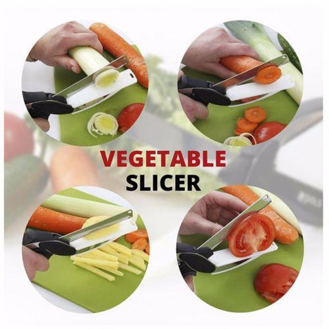 6-In-1 Multi-functional Stainless Steel Knife with Cutting Board Built in- Food Chopper