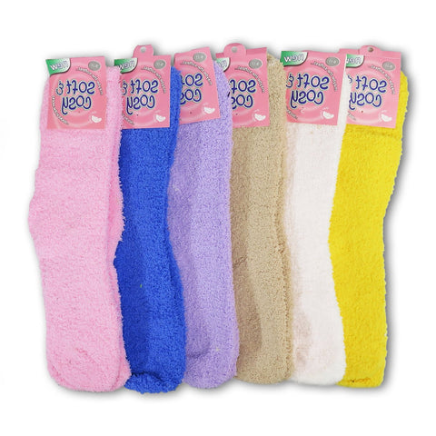 Women's Colorful Soft & Cozy Warm Microfiber Fuzzy Crew Socks 6 or 12 Pairs