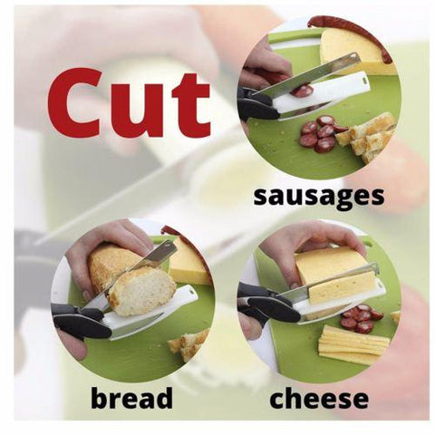 6-In-1 Multi-functional Stainless Steel Knife with Cutting Board Built in- Food Chopper