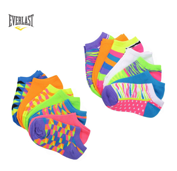 14 Pairs of Everlast Women's Colorful Filled Optic & Zebra Stripes Low cut Ankle Socks , 9-11