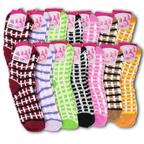 Women's Colorful Soft & Cozy Warm Microfiber Fuzzy Crew Socks 6 or 12 Pairs