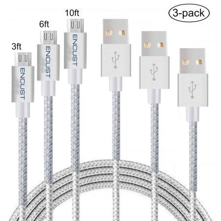 Encust 3-pack Nylon Braided Tangle-Free Micro USB Cables High Speed USB charger