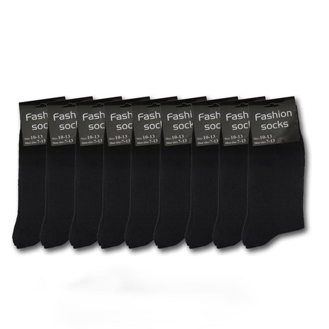 3, 6 or 9 Pack Men's Cotton Dress Mid Calf Solid Black Socks 10-13 Sock Size