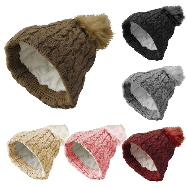 Women's Thick & Warm Winter Baggy Knitted Slouchy Beanie Hat with Faux Fur Pom Pom