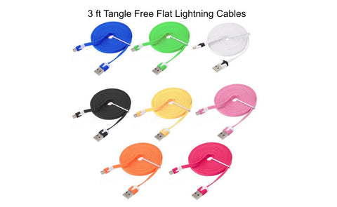 8 Pin USB Flat 3 Foot Lightning Cable Charger Data Cord iPhone 6,Plus 5 Assorted