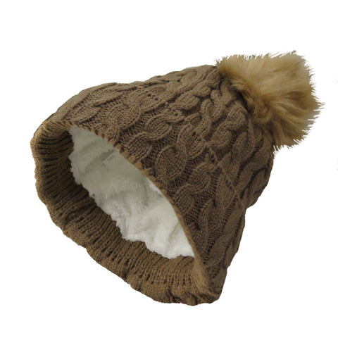 Women's Thick & Warm Winter Baggy Knitted Slouchy Beanie Hat with Faux Fur Pom Pom