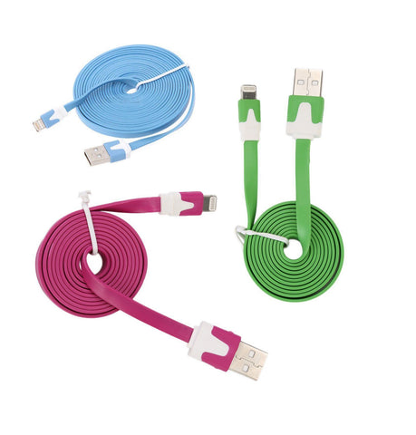 8 Pin USB Flat 3 Foot Lightning Cable Charger Data Cord iPhone 6,Plus 5 Assorted