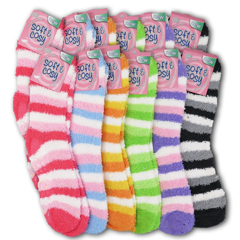 Women's Colorful Soft & Cozy Warm Microfiber Fuzzy Crew Socks 6 or 12 Pairs