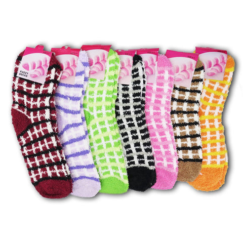 Women's Colorful Soft & Cozy Warm Microfiber Fuzzy Crew Socks 6 or 12 Pairs