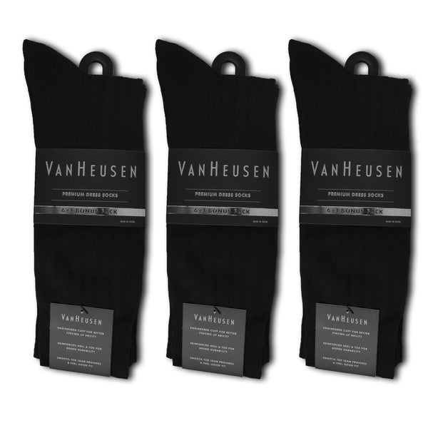 Men's Van Heusen Premium Quality Dress Socks Black 7, 14 or 21 Pairs